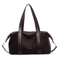 Bolso tote grande marrón oscuro de ante con hebillas metálicas para viaje y uso diario - café