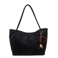 Grand sac cabas rétro noir en daim pour femme avec perles en bois et pompon décoratif - Avec Pendentif / Noir