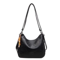 Borsa hobo nera chic con perline in legno colorate e dettaglio logo in rilievo - Nero