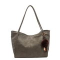 Grand sac cabas minimaliste vert olive en similicuir avec un pendentif pompon - Avec Pendentif / Vert