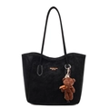 Borsa tote nera classica in finta pelle scamosciata con ciondolo a forma di orso - Con Ciondolo / Nero