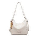 Elegante borsa a tracolla color crema in ecopelle con ciondolo in perline di legno - Bianco Sporco