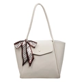 Cremefarbene Tote Bag mit Litschistruktur und gemustertem H-Buchstaben Seidenschal - Gebrochenes Weiß