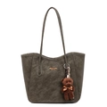Borsa tote in pelle grigia opaca con trama vintage e ciondolo a orsetto - Con Ciondolo / Verde