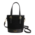 Sac seau noir en daim et cuir lisse avec boucles métalliques dorées élégantes - Noir