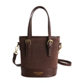 Sac seau vintage en daim marron foncé avec poignées en cuir et boucles dorées - Marron