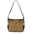 Borsa tote in camoscio marrone e pelle con anello argento e tracolla per donna - Cachi