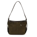 Borsa tote in pelle scamosciata verde con finiture in marrone e tracolla regolabile - Verde