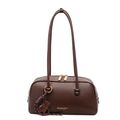 Dark brown pebbled leather bowling bag with gold zipper and dual shoulder straps - With Charm / Coffee