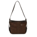 Borsa a spalla retrò in pelle scamosciata marrone scuro capiente con elegante fibbia ad anello - Marrone
