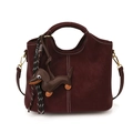 Deep burgundy leather bucket bag with white contrast stitching and dachshund charm - With Pendant / Burgundy