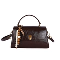 Sac à main vintage marron foncé avec fermoir doré antique et breloque en perles colorées - Café PU