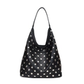 Retro Hobo Tasche aus schwarzem Leder mit silbernen Nieten für Damen Schultertasche - Schwarz