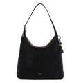 Klassische schwarze Hobo-Tasche aus Leder mit Quasten-Detail und minimalistischem Gurt - Schwarz