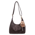 Vintage retro brown hobo bag in matte leather finish with adjustable strap and cute bear charm - With Pendant / Brown
