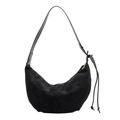Retro black faux suede hobo bag with side knot tassel detail and half moon shape - Black