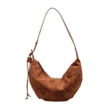 Vintage caramel brown suede dumpling shoulder bag with leather strap and tassel detail - Brown