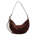 Dark brown suede hobo bag with sleek curved structure and matching shoulder strap - Coffee
