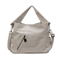Large capacity tote bag in off-white faux leather with adjustable strap and zip pocket - Off White