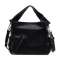 Black large capacity faux leather tote bag with unique diagonal zipper and adjustable strap - Black