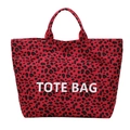 Grand sac cabas chic en toile avec imprimé léopard rouge et inscription TOTE BAG - Rouge