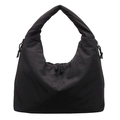 Bolso tote grande de nailon negro con detalles de cordón y correa ancha al estilo minimalista - Negro