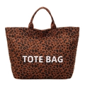 Grand sac cabas en toile à imprimé léopard avec lettrage TOTE BAG et doubles anses - Marron
