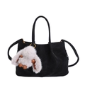 Black matte tote bag with dual handles, gold hardware, and grey plush rabbit charm - With Pendant / Black