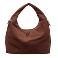 Dark brown oversized canvas hobo bag with wide shoulder strap and knotted zipper detail - Brown
