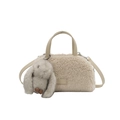 Sac bandoulière en peluche crème avec texture fausse fourrure et porte-clé lapin mignon - Avec Pendentif / Kaki
