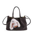 Chic dark brown faux suede baguette bag with a cute plush bunny charm and golden hardware - With Pendant / Ebony