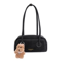 Sac bandoulière vintage noir avec surpiqûres et un joli pendentif ours en peluche - Avec Pendentif / Noir