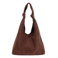 Deep brown faux suede tote bag featuring a stylish knotted shoulder strap design - Brown