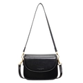 Minimalist black leather saddle bag with gold hardware and adjustable shoulder strap - Black