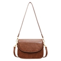 Minimalist vintage brown leather crossbody bag with flap and gold hardware accents - Brown