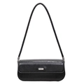 Sac bandoulière rétro en simili cuir noir avec grain fin et plaque métallique argent - Noir