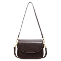 Minimalist dark brown crossbody bag in oil wax faux leather with gold hardware - Brown