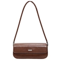 Sac baguette rétro marron foncé brillant avec boucle métallique argentée élégante - Marron