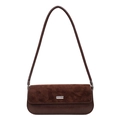 Sac hobo en daim marron foncé et cuir avec détails en métal argenté et bandoulière fine - Daim Curry