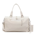 Minimalistische große elfenbeinfarbene Reisetasche mit Lederstruktur und Gurt - Gebrochenes Weiß