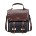Sac à dos vintage bicolore en cuir marron et tissu noir avec boucles dorées - Noir