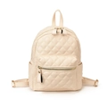 Minimalist beige quilted PU leather backpack with gold zippers and diamond pattern - White