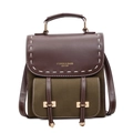 Sac à dos vintage bicolore marron et olive en similicuir avec coutures blanches - Vert
