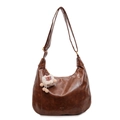 Brown vintage faux leather hobo tote bag with plush sheep charm and shoulder strap - Brown
