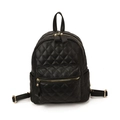 Quilted black PU leather backpack for women with stylish gold zippers and rivets - Black