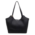 Classic black leather tote bag with lychee texture and fine stitching detail - Black