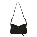 Minimalist large capacity black suede crossbody bag with elegant gold buckle detail - Black