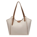 Fashionable large capacity tote bag in cream white with brown leather trim details - Off White