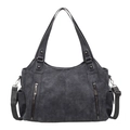 Borsa tote retrò grigio scuro opaco con tasche a zip e tracolla regolabile rimovibile - Nero