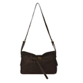 Minimalist dark coffee suede tote bag with elegant golden cross metal buckle and strap - Brown